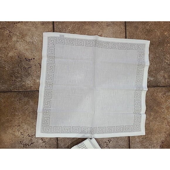TAHARI HOME NAPKINS (8) WHITE SILVER BORDER  20 X 20 100% COTTON - Picture 2 of 7